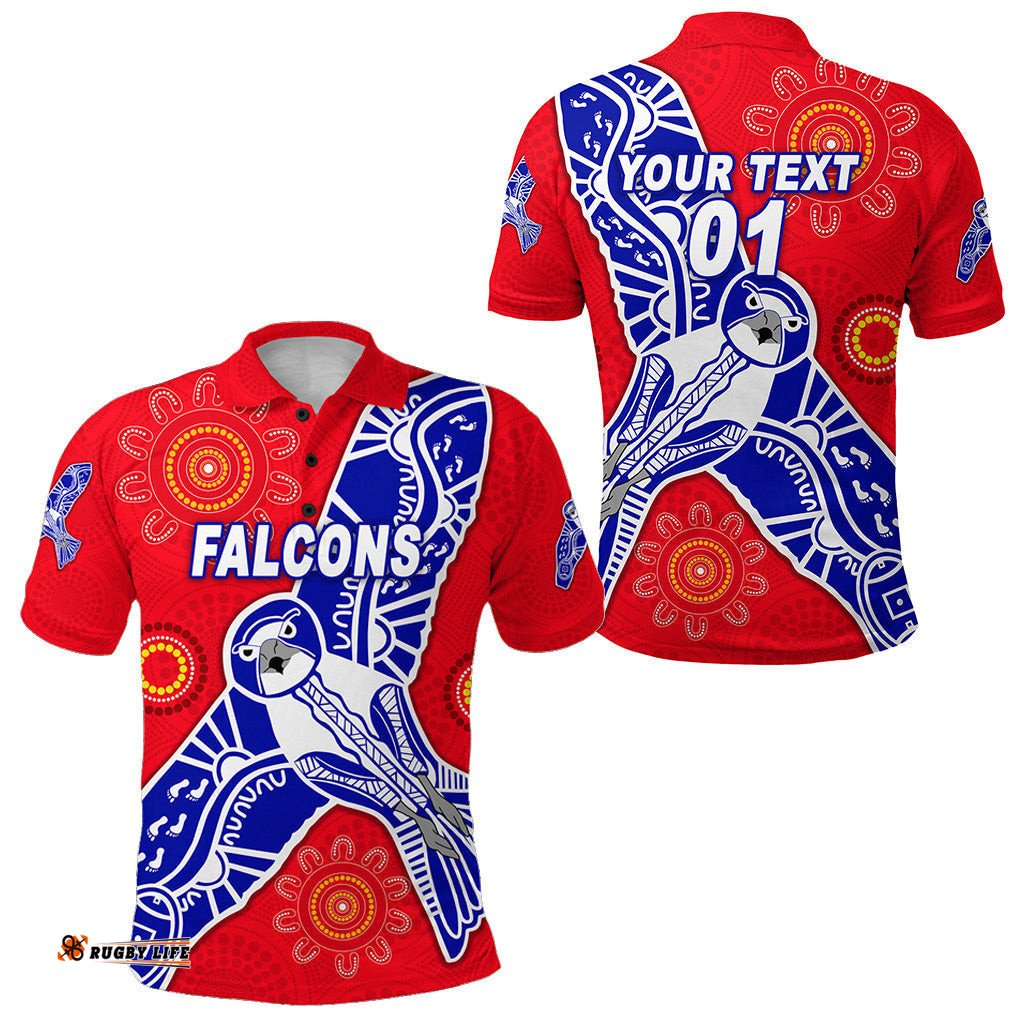 Custom Personalised West Perth Football Club Polo Shirt Falcons Indigenous Version - Red, Custom Text And Number - Amazing Aussie