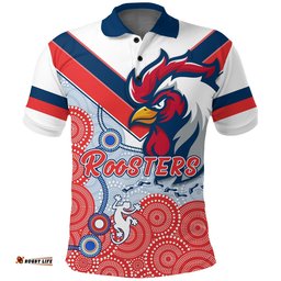 RooSTERS Polo Shirt - White Aboriginal Rugby - Amazing Aussie