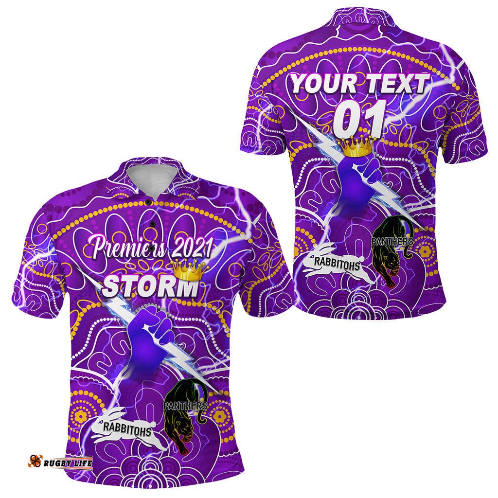 Custom Personalised Melbourne Storm Polo Shirt 2021 Indigenous Premiers - The King, Custom Text And Number - Amazing Aussie
