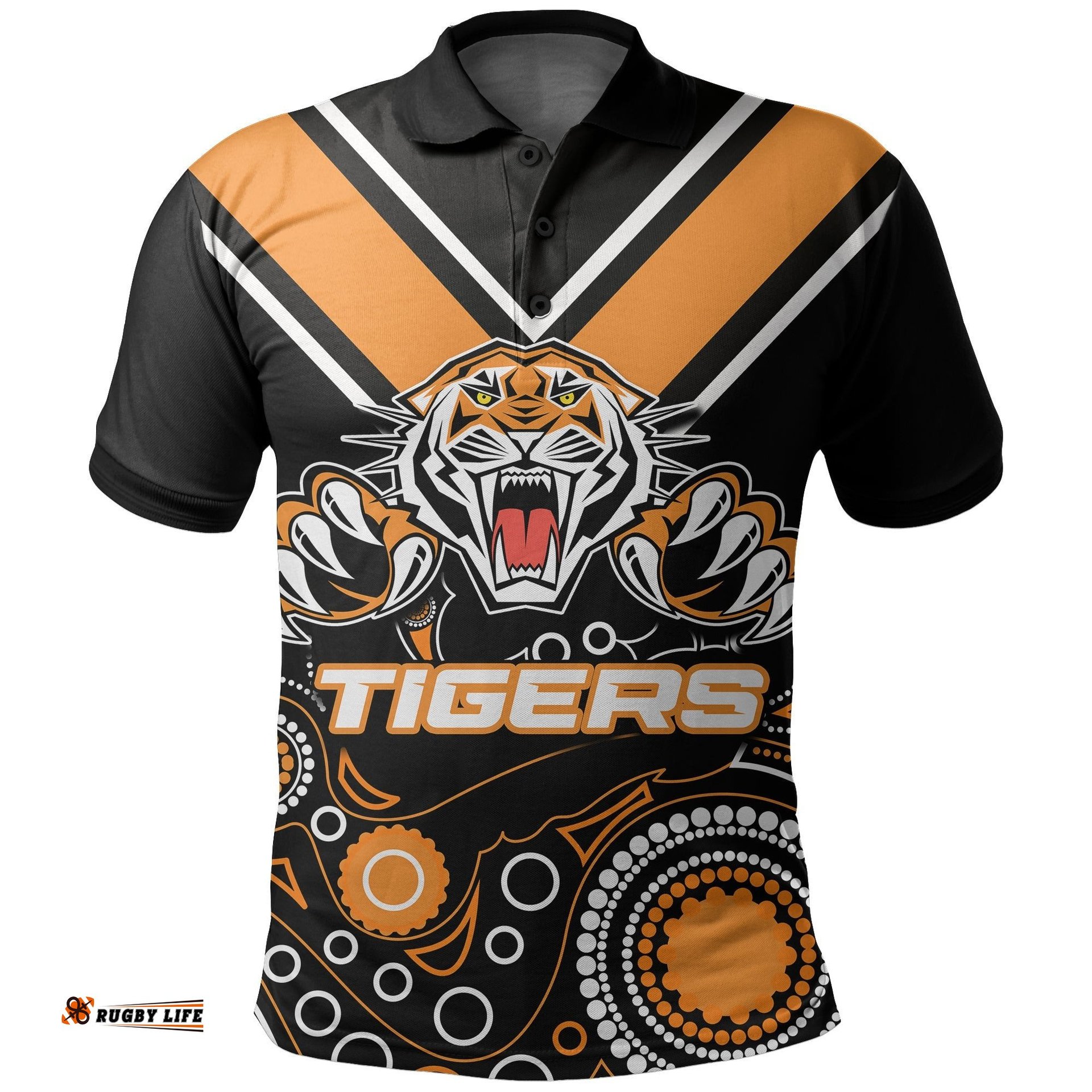 Wests Tigers Polo Shirt Aboriginal Symbol - Amazing Aussie