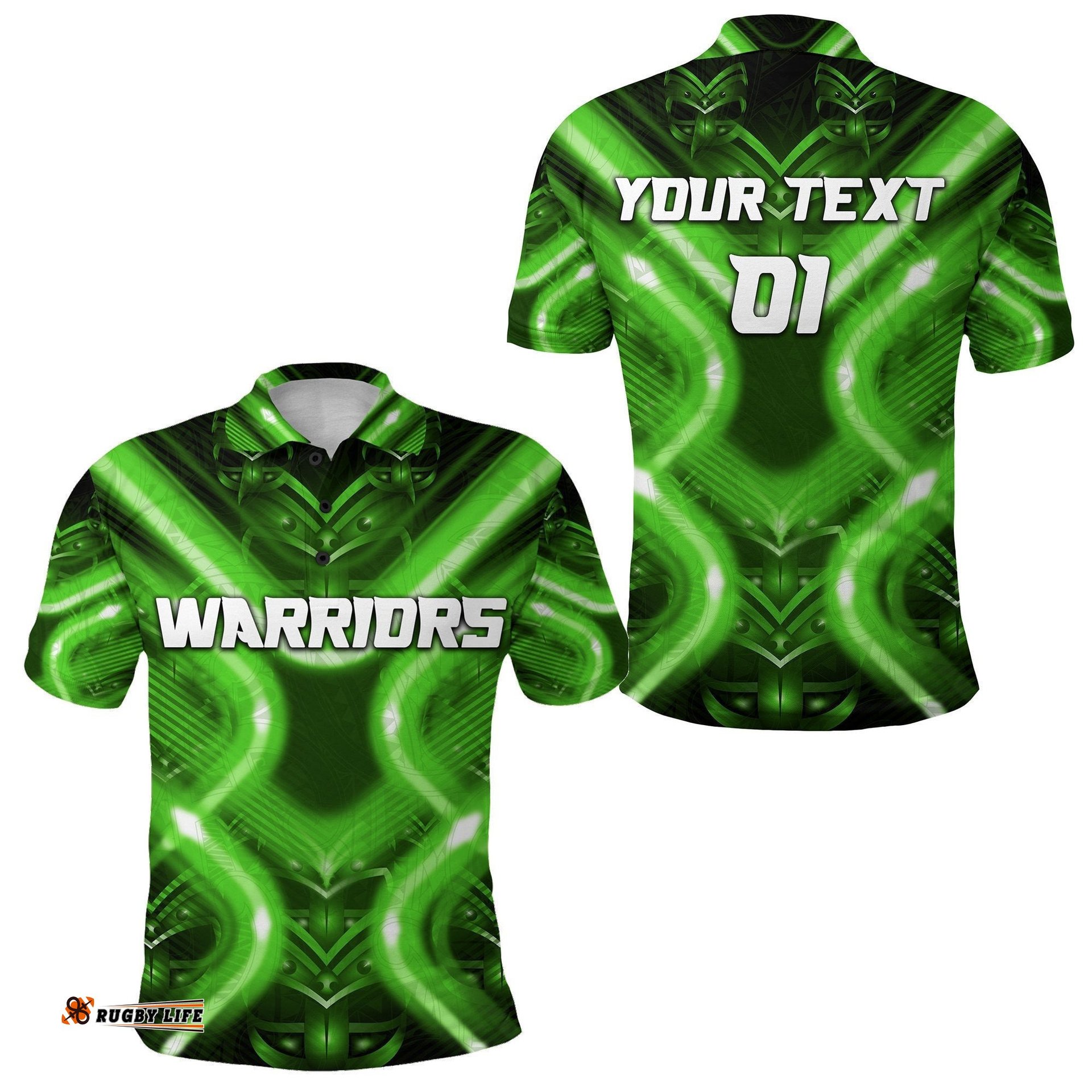 Custom Personalised New Zealand Warriors Rugby Polo Shirt Original Style - Green, Custom Text And Number - Amazing Aussie