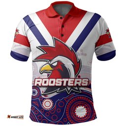 Custom Personalised Roosters Polo Shirt Aboriginal White Style - Amazing Aussie