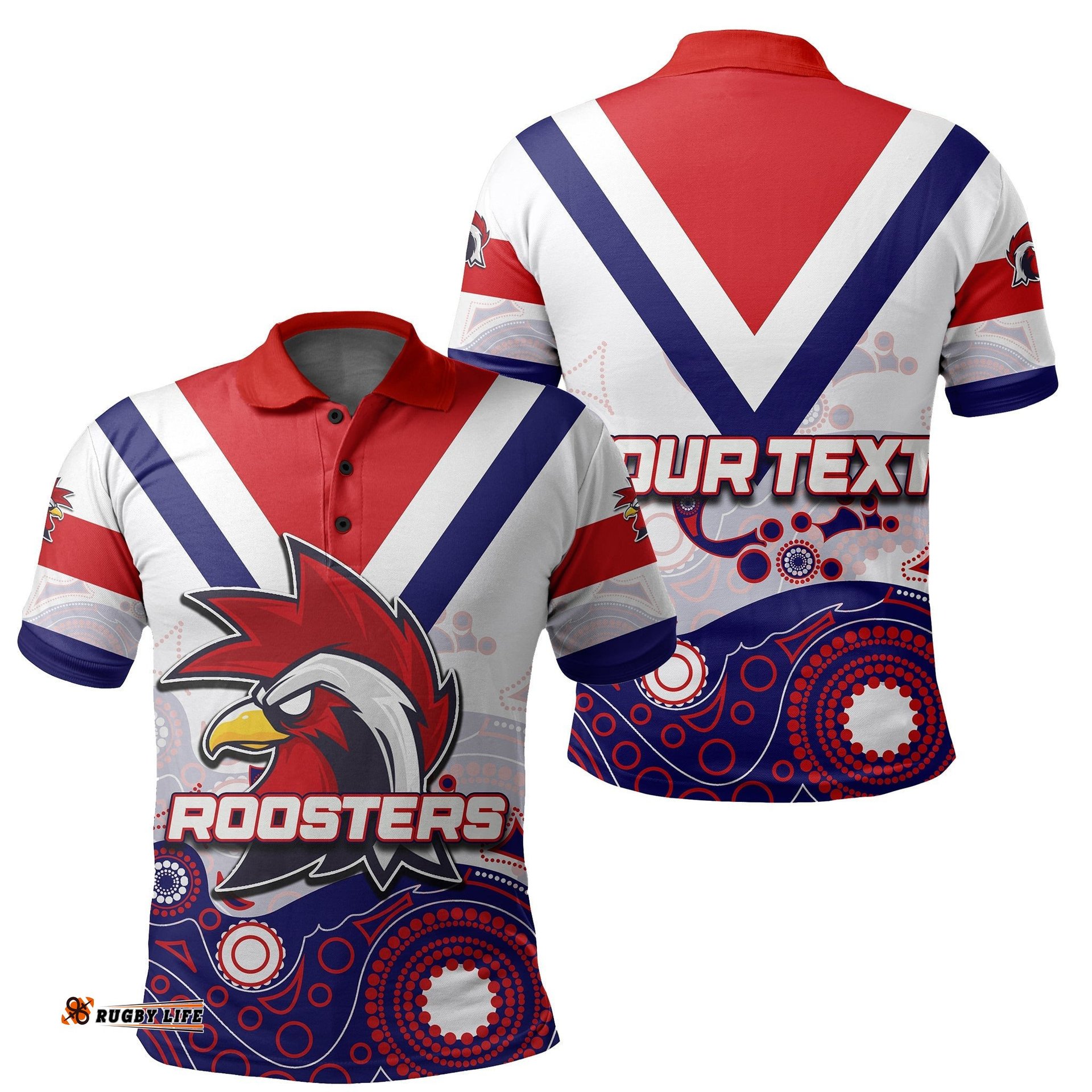 Custom Personalised Roosters Polo Shirt Aboriginal White Style - Amazing Aussie