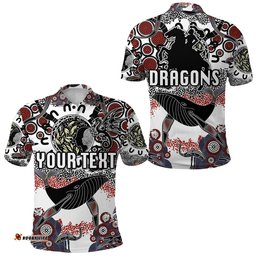 Custom Personalised St. George Illawarra Dragons Polo Shirt 2021 Indigenous - White - Amazing Aussie