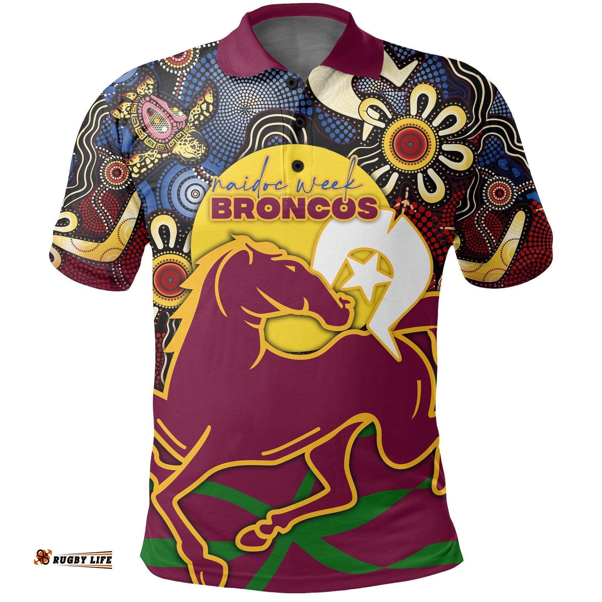 Broncos Naidoc Week Polo Shirt Aboriginal Art Style - Amazing Aussie