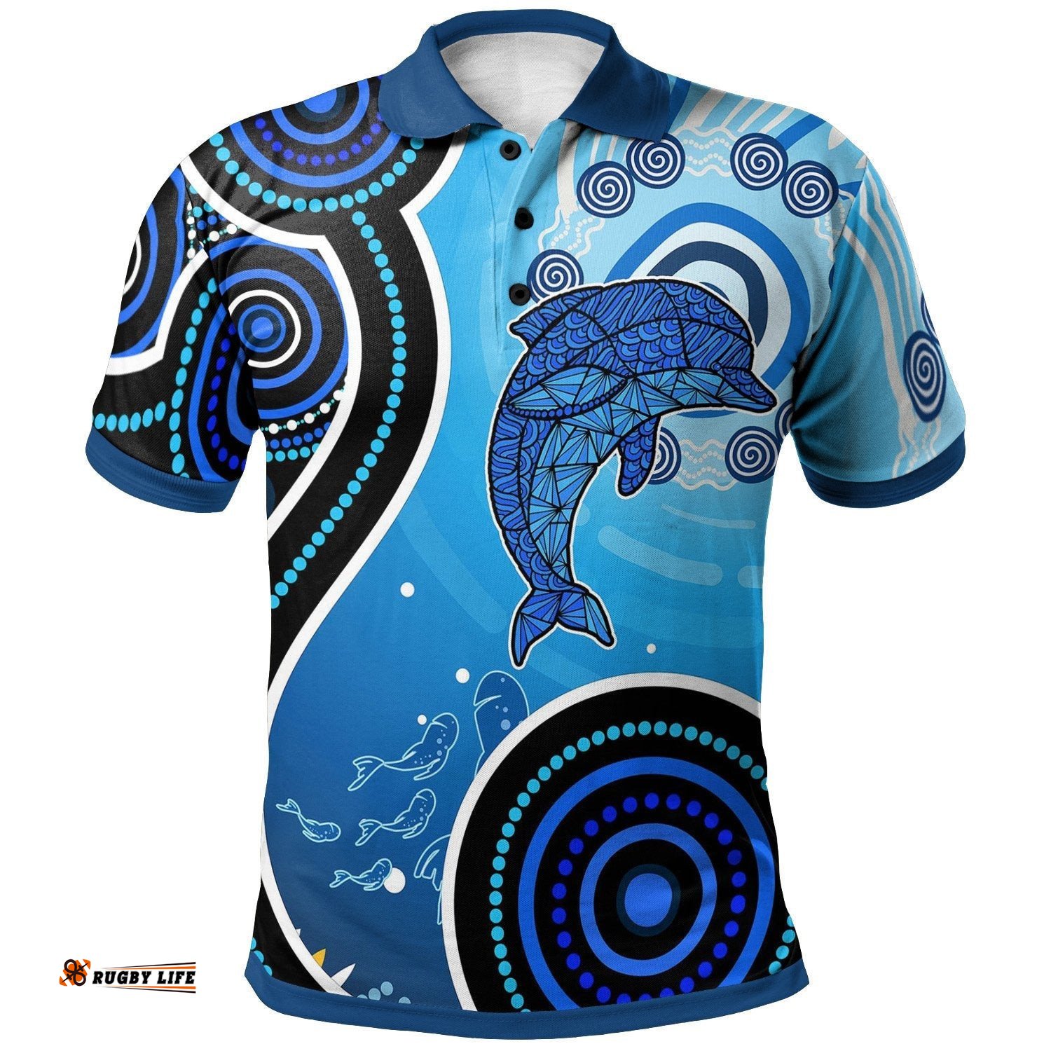 Aussie Aboriginal Polo Shirt Dolphin And Aboriginal Dot Patterns - Amazing Aussie