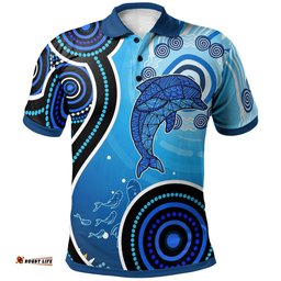 Aussie Aboriginal Polo Shirt Dolphin And Aboriginal Dot Patterns - Amazing Aussie