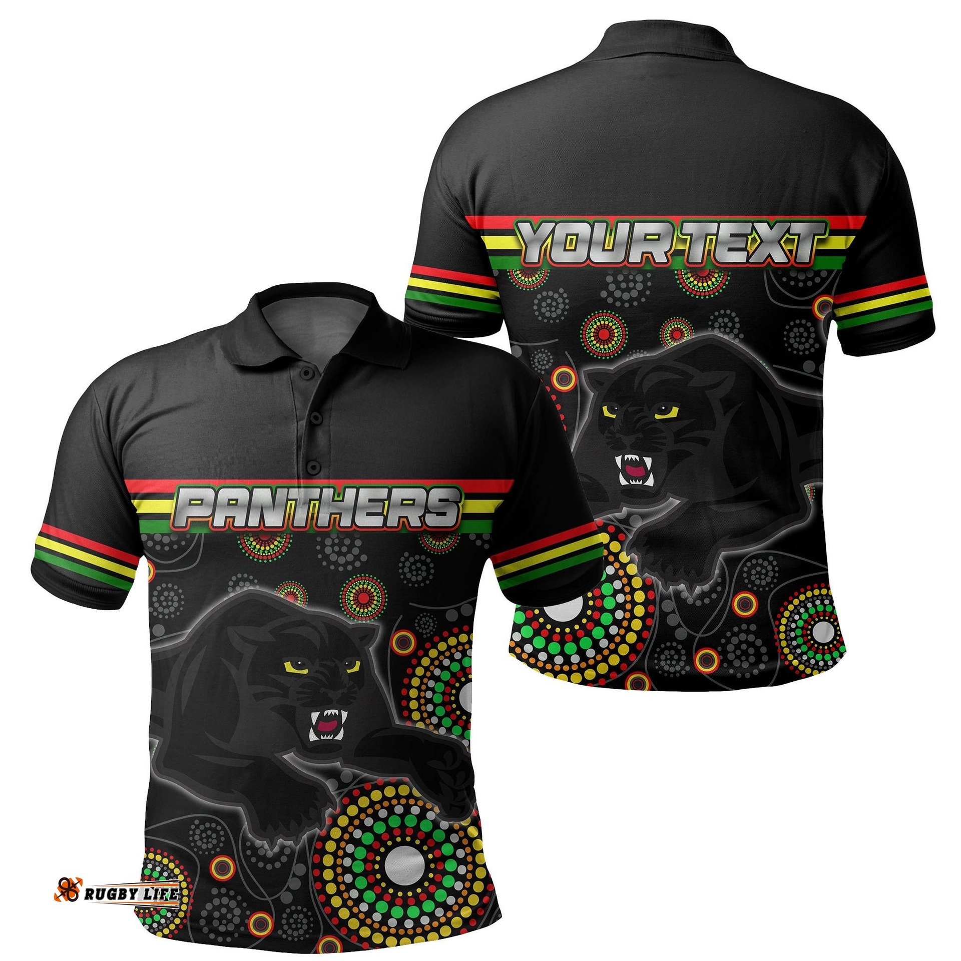 Custom PersonalisedPanthers Polo Shirt Aboriginal Patterns - Amazing Aussie
