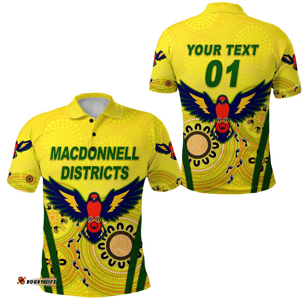 Custom Personalised MacDonnell Districts Rugby Polo Shirt Indigenous Version, Custom Text And Number - Amazing Aussie