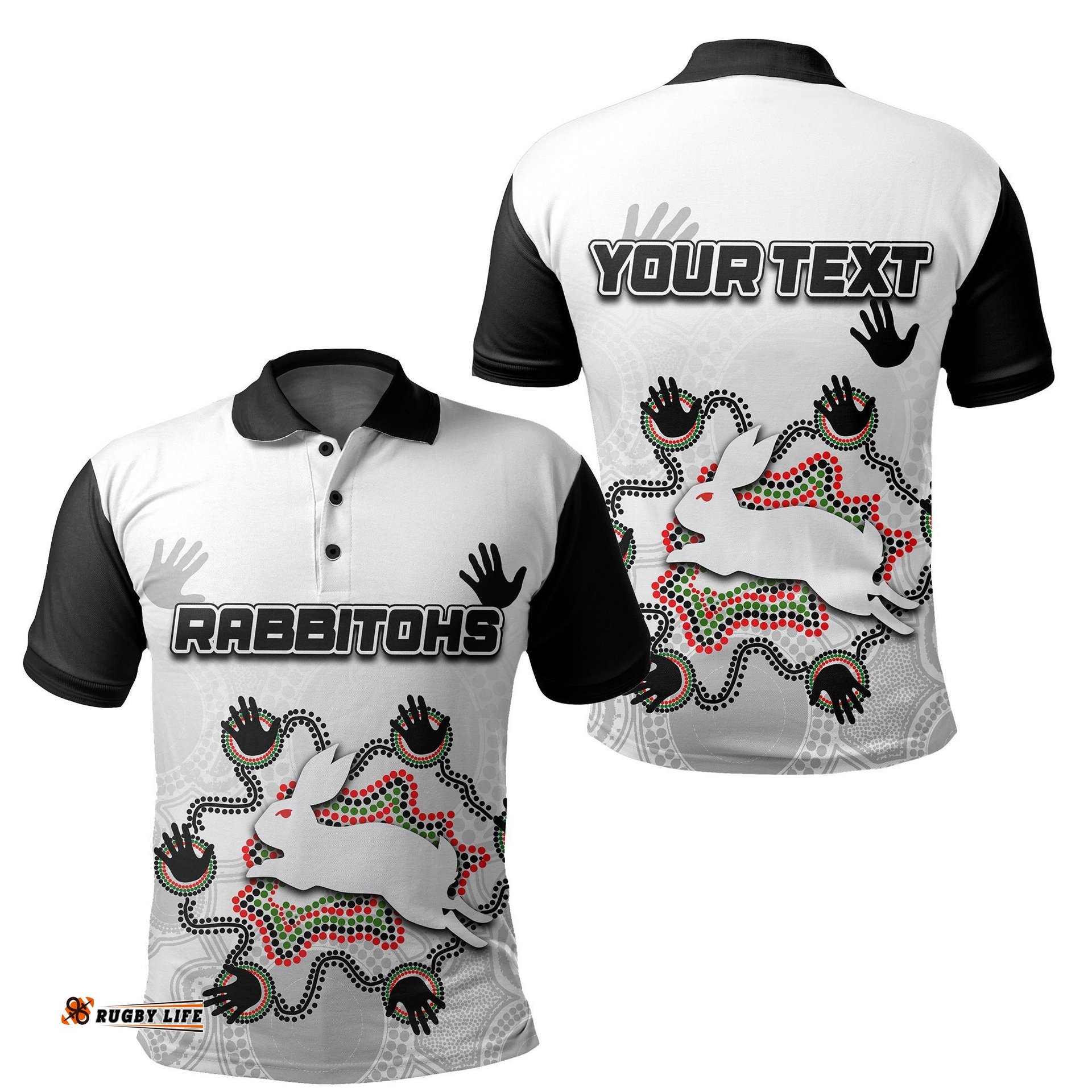Custom Personalised South Sydney Rabbitohs Polo Shirt Aboriginal Hand - Amazing Aussie