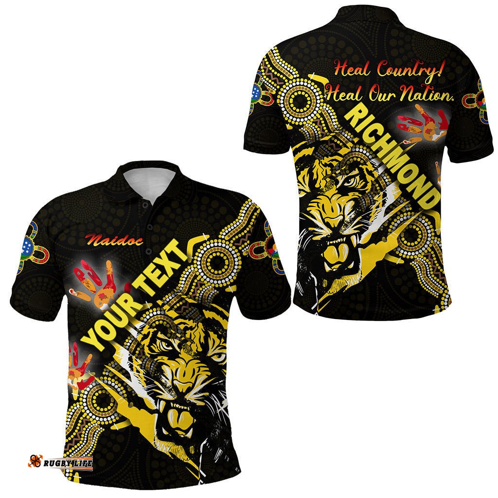 Custom Personalised Richmond Tigers Polo Shirt Naidoc Heal Country! Heal Our Nation - Powerful - Amazing Aussie