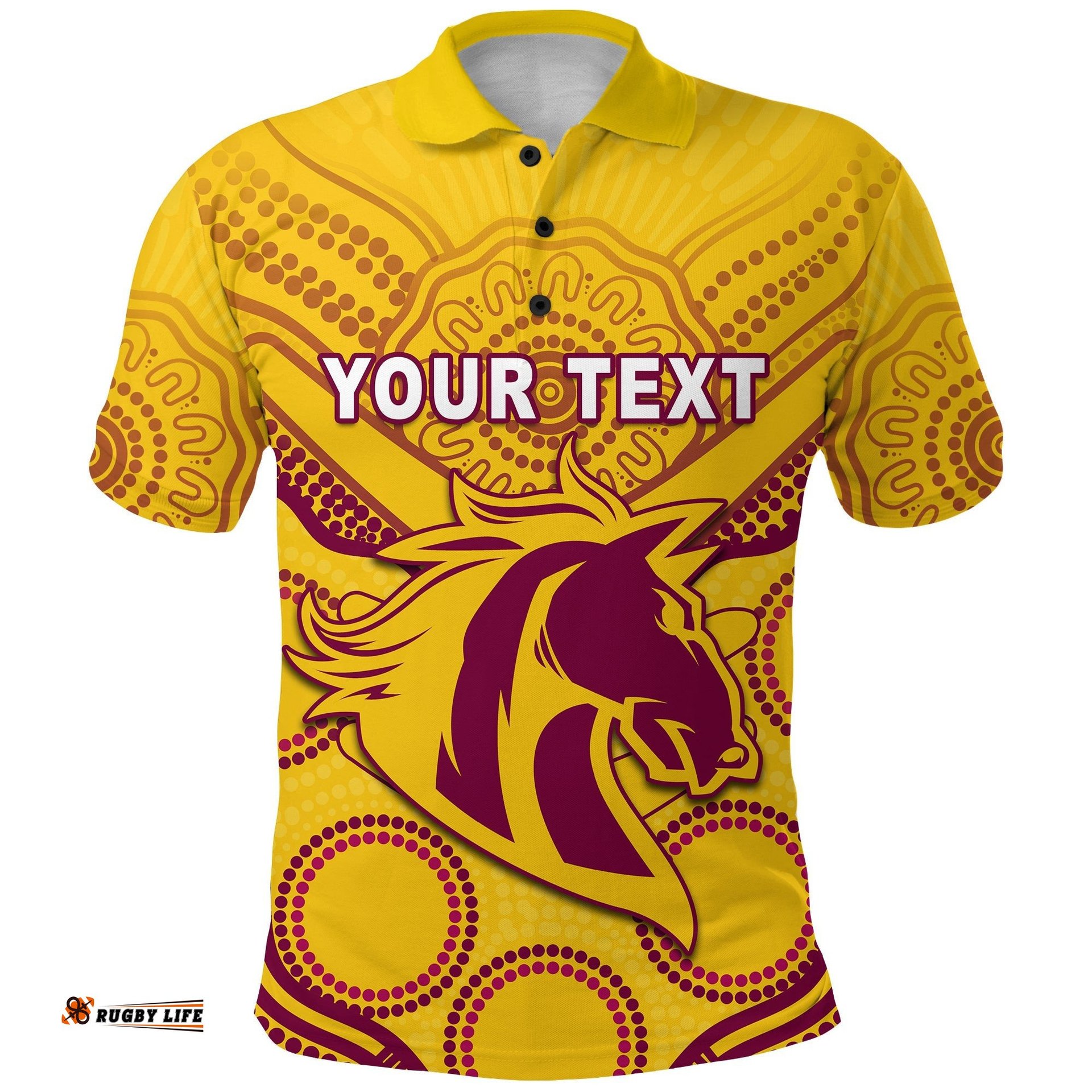 Custom Personalised Broncos Indigenous Polo Shirt Gold - Amazing Aussie