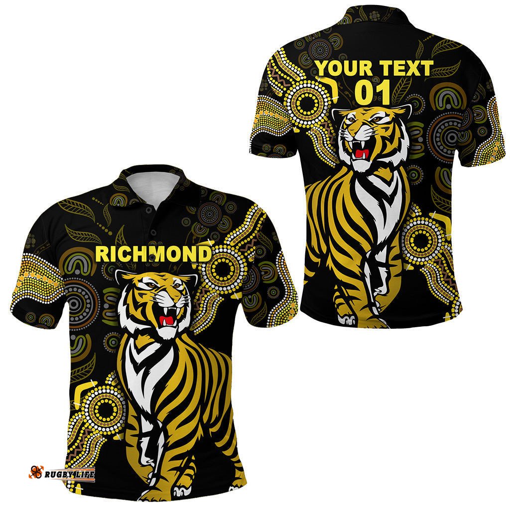 Custom Personalised Richmond Tigers Polo Shirt Simple Indigenous, Custom Text And Number - Amazing Aussie
