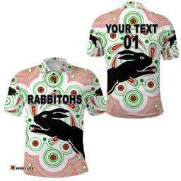 Custom Personalised South Sydney Rabbitohs Polo Shirt 2021 Indigenous Vibes - White, Custom Text And Number - Amazing Aussie