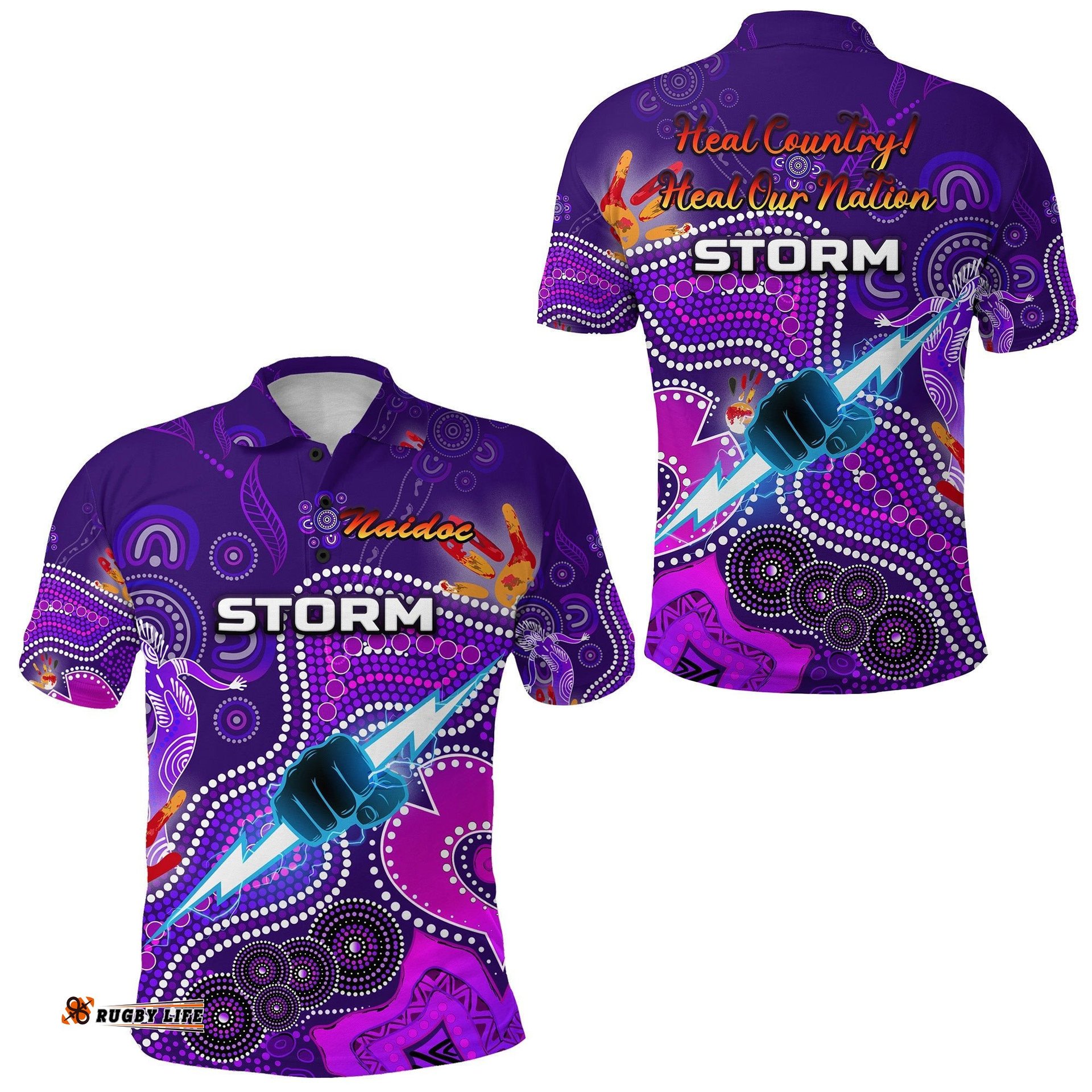 Melbourne Storm Polo Shirt Naidoc Heal Country! Heal Our Nation - Amazing Aussie