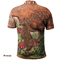Aussie Aboriginal Polo Shirt Kangaroo With Indigenous Tree - Amazing Aussie
