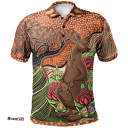 Aussie Aboriginal Polo Shirt Kangaroo With Indigenous Tree - Amazing Aussie