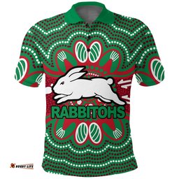 Custom Personalised Rabbitohs Polo Shirt - Aboriginal Dot Painting - - Amazing Aussie