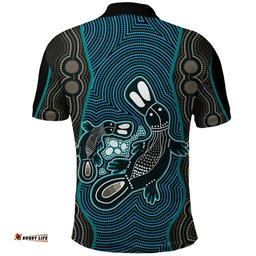 Aboriginal Dot Polo Shirt Platypus Victory Version Blue - Amazing Aussie