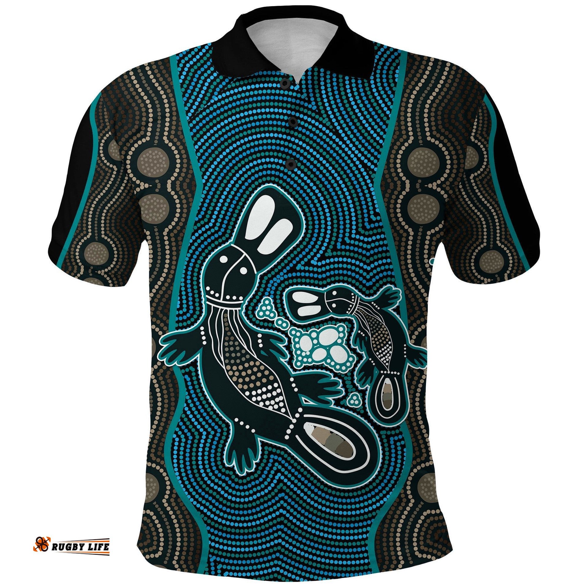 Aboriginal Dot Polo Shirt Platypus Victory Version Blue - Amazing Aussie