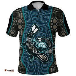 Aboriginal Dot Polo Shirt Platypus Victory Version Blue - Amazing Aussie