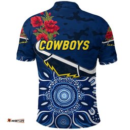 North Queensland Cowboys ANZAC 2022 Polo Shirt Indigenous Vibes - Blue - Amazing Aussie