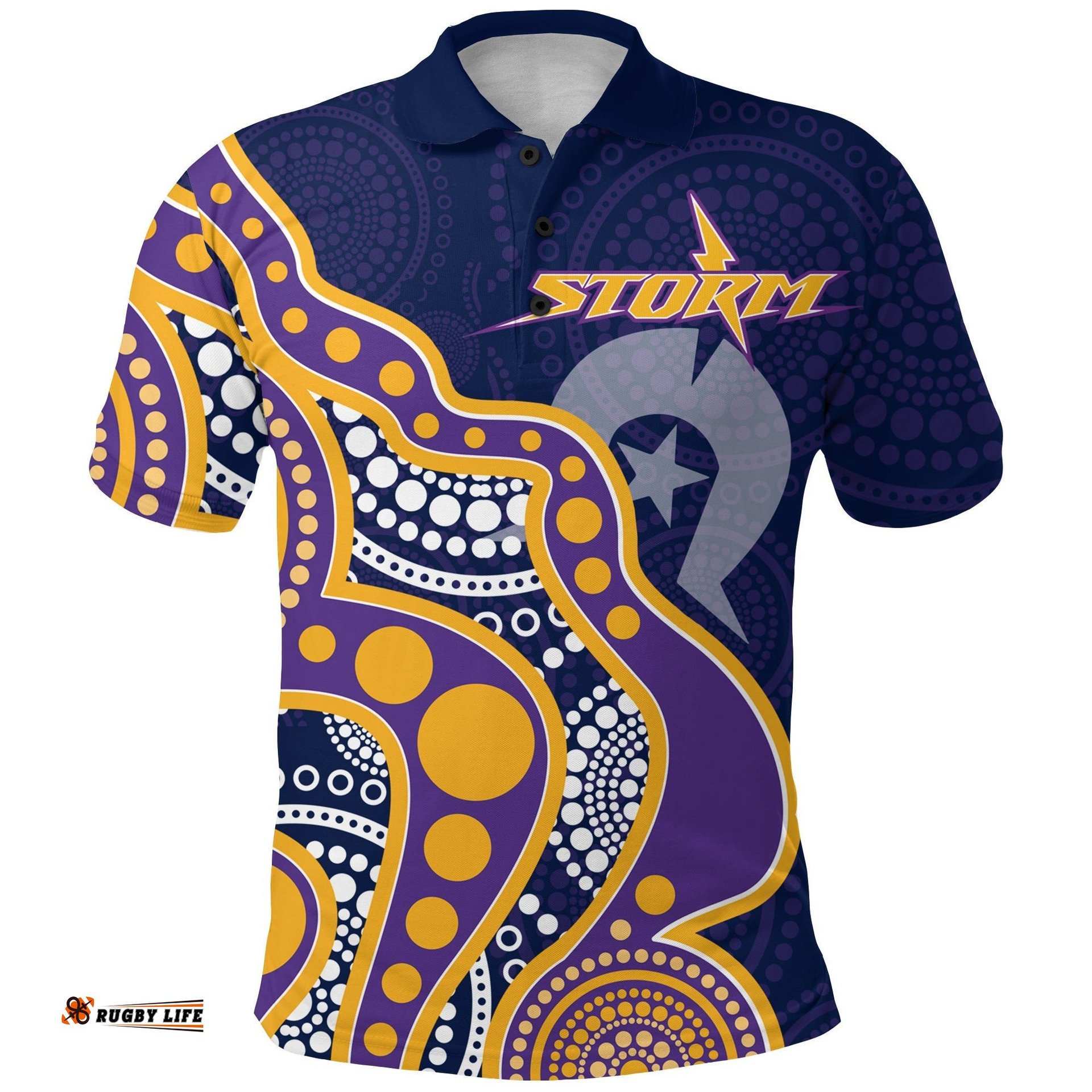 NAIDOC Week Melbourne Storm Polo Shirt - Aboriginal Dot Painting - - Amazing Aussie