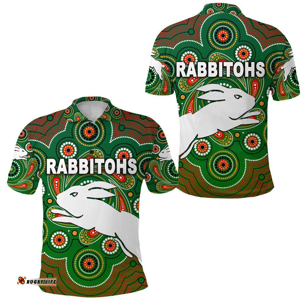 South Sydney Rabbitohs Polo Shirt 2021 Indigenous Vibes - Green - Amazing Aussie