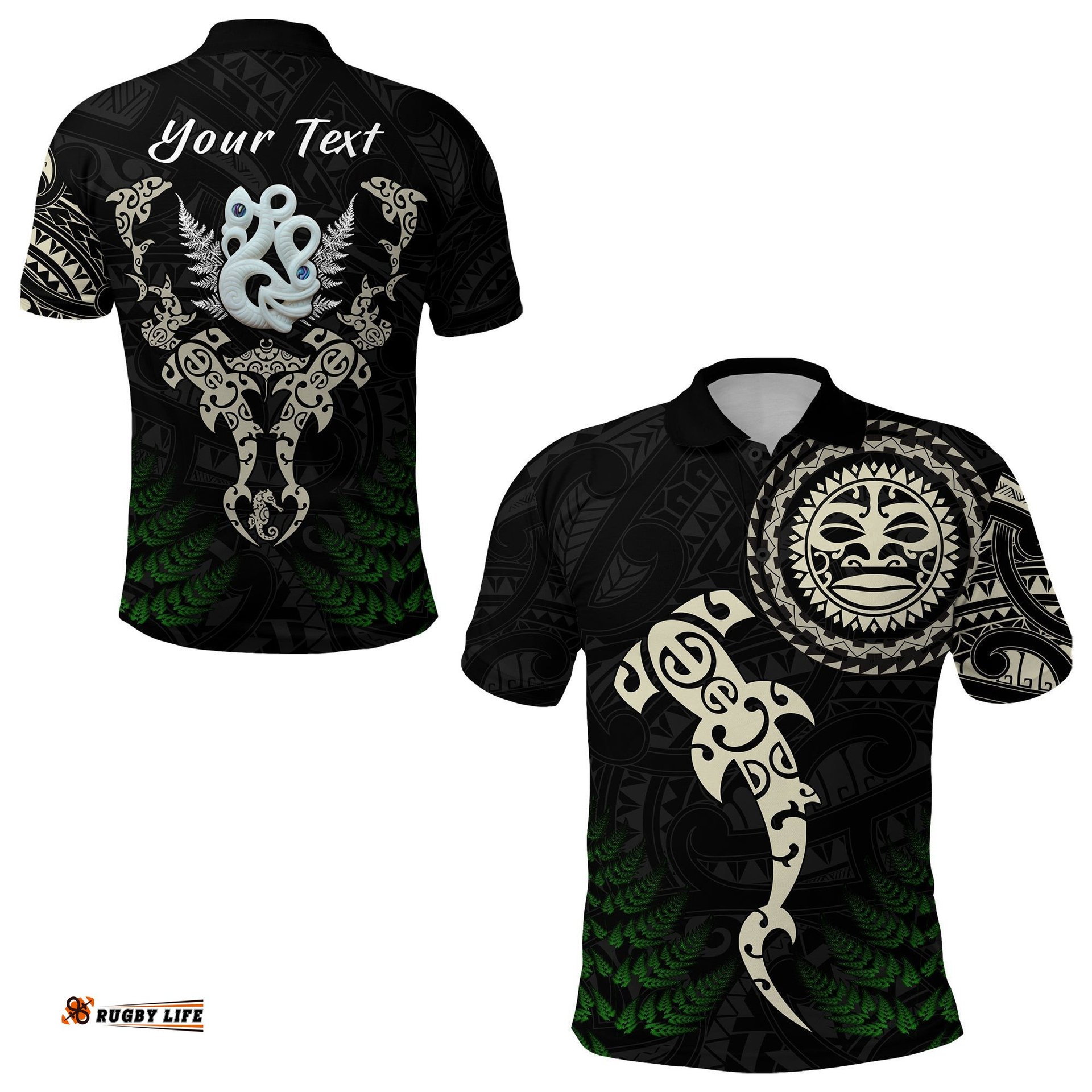 Custom Personalised Aotearoa Fern Polo Shirt Maori Manaia and Fish - Amazing Aussie