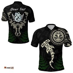 Custom Personalised Aotearoa Fern Polo Shirt Maori Manaia and Fish - Amazing Aussie