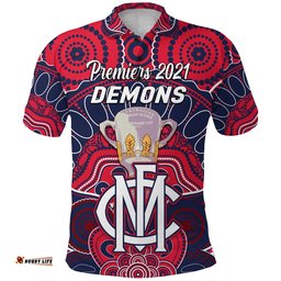Melbourne Demons Indigenous Polo Shirt Football 2021 Premiers - Trophy - Amazing Aussie