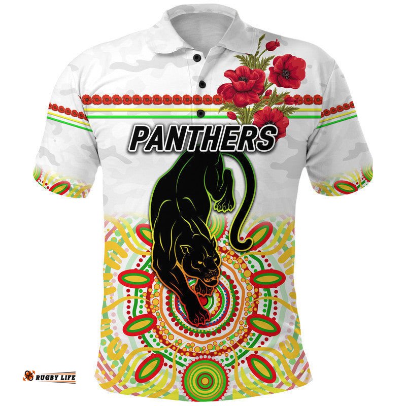 Panthers ANZAC Polo Shirt Indigenous Vibes - White - Amazing Aussie