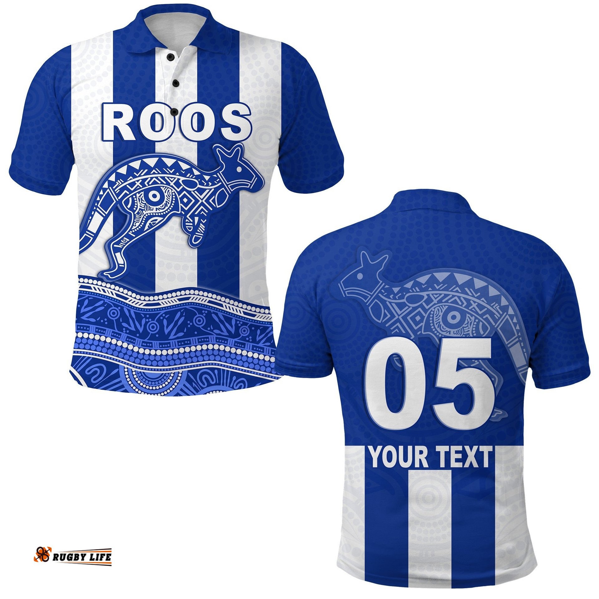 Custom Personalised Roos Indigenous Polo Shirt North Melbourne Football - Custom Text and Number - Amazing Aussie