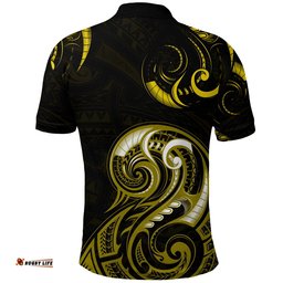 Custom Personalised Aotearoa Fern Polo Shirt Maori Pattern Version Gold - Amazing Aussie