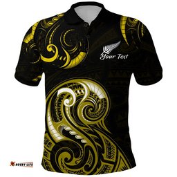 Custom Personalised Aotearoa Fern Polo Shirt Maori Pattern Version Gold - Amazing Aussie