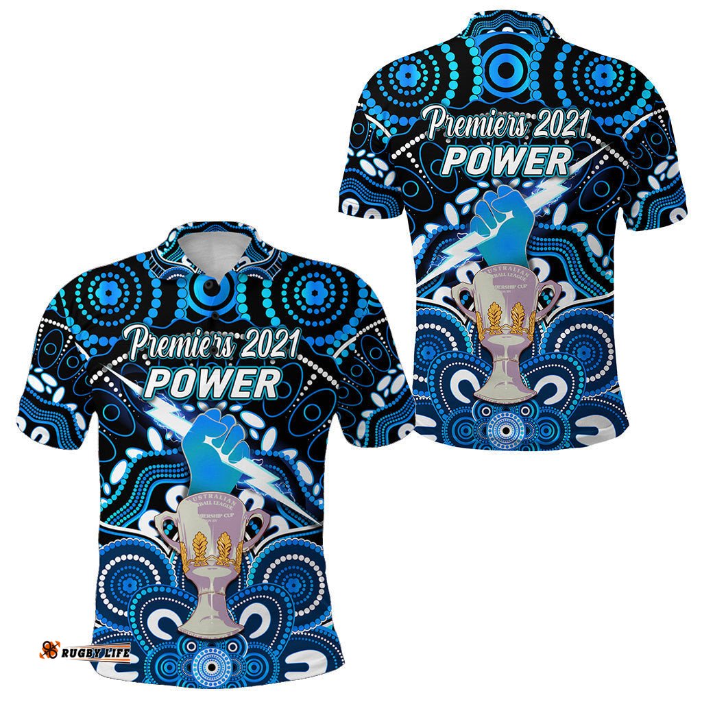Port Adelaide Power Indigenous Polo Shirt Football 2021 Premiers - Trophy - Amazing Aussie