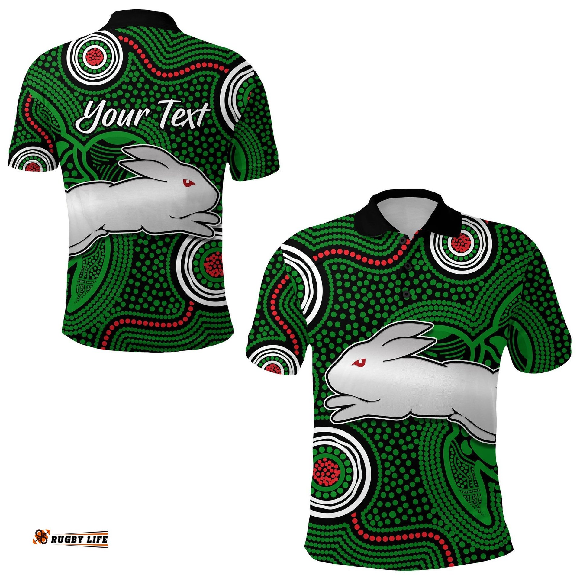 Custom Personalised Rabbitohs Indigenous Polo Shirt Simple Green - Amazing Aussie