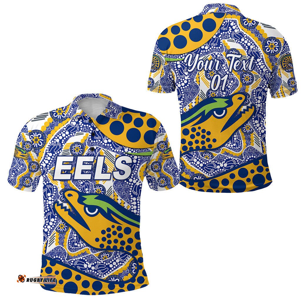 Custom Personalised Parramatta Eels Polo Shirt 2021 Indigenous Simple Style - Blue, Custom Text And Number - Amazing Aussie