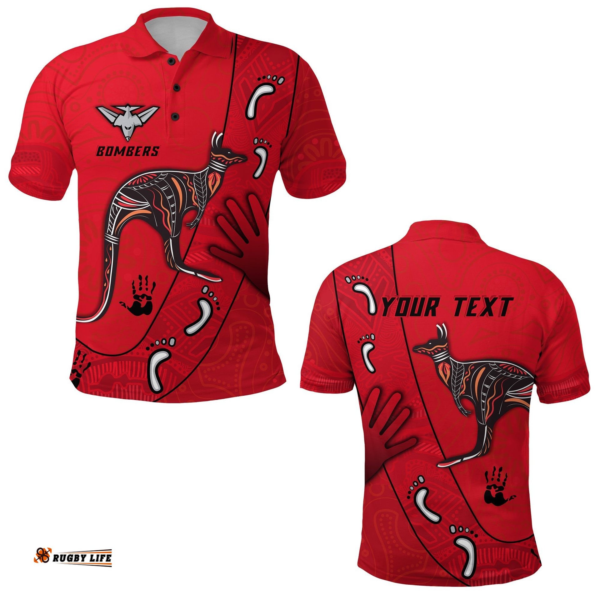 Custom Personalised Bombers Indigenous Polo Shirt Essendon for Life - Amazing Aussie