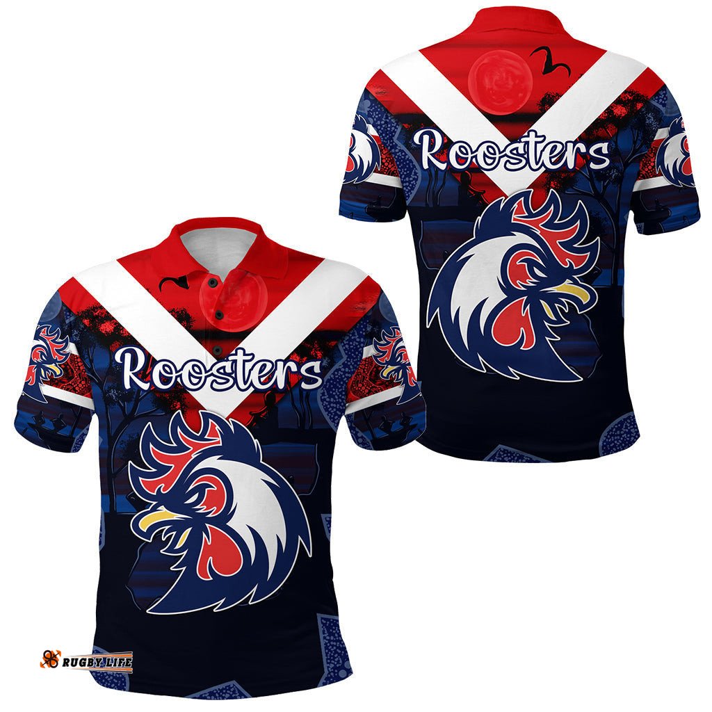 Sydney Polo Shirt Roosters 2022 Indigenous Vibes - Blue - Amazing Aussie
