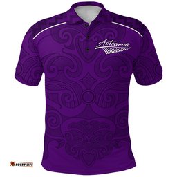 Custom Personalised Maori 2021 Polo Shirt - Purple Aotearoa Tattoo - Custom Text and Number - Amazing Aussie