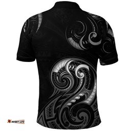Custom Personalised Aotearoa Fern Polo Shirt Maori Pattern Version Black - Amazing Aussie