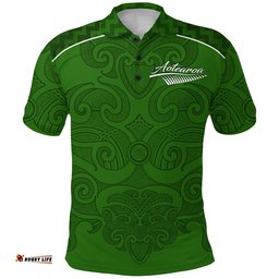 Custom Personalised Maori 2021 Polo Shirt - Green Aotearoa Tattoo - Custom Text and Number - Amazing Aussie