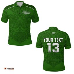 Custom Personalised Maori 2021 Polo Shirt - Green Aotearoa Tattoo - Custom Text and Number - Amazing Aussie