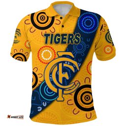 Custom Personalised Claremont Football Club Polo Shirt Tigers Indigenous Version - Gold, Custom Text And Number - Amazing Aussie