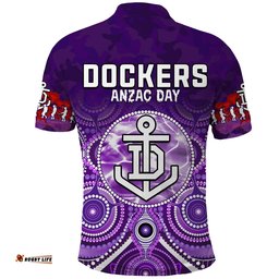 Custom Personalised Dockers Anzac 2022 Polo Shirt Fremantle Football Aboriginal Poppy Flowers - Amazing Aussie