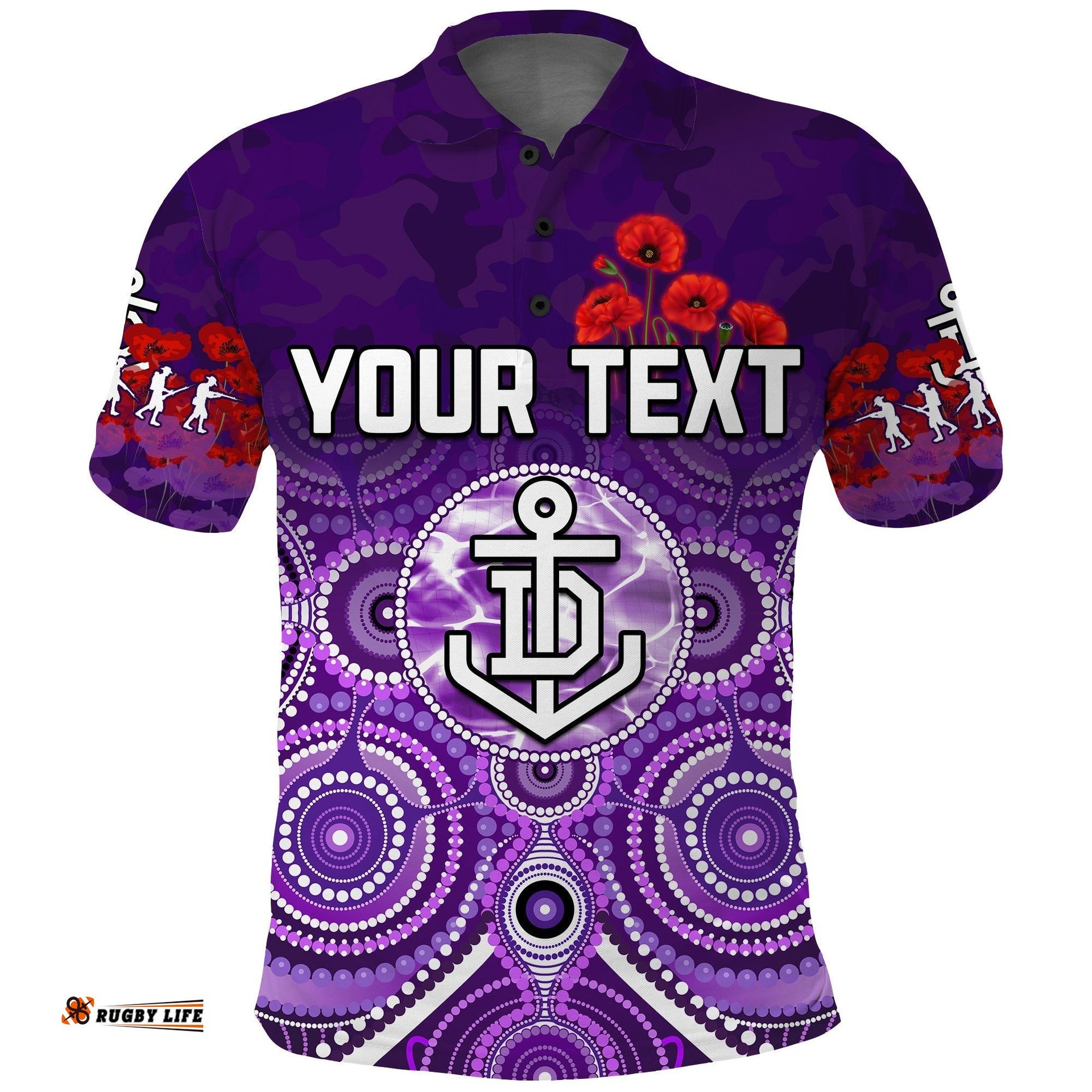 Custom Personalised Dockers Anzac 2022 Polo Shirt Fremantle Football Aboriginal Poppy Flowers - Amazing Aussie