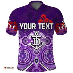Custom Personalised Dockers Anzac 2022 Polo Shirt Fremantle Football Aboriginal Poppy Flowers - Amazing Aussie