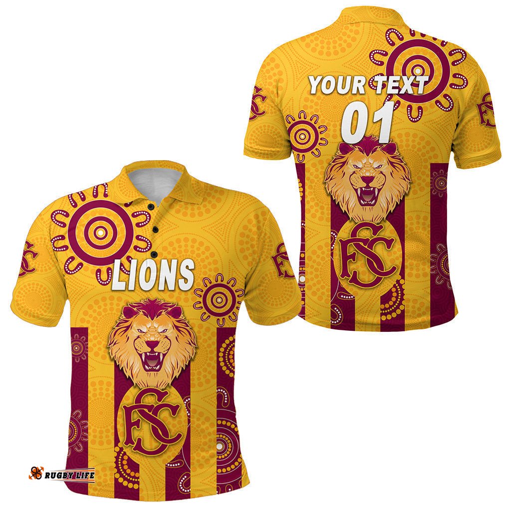 Custom Personalised Subiaco Football Club Polo Shirt Lions Indigenous Version - Gold, Custom Text And Number - Amazing Aussie