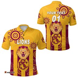 Custom Personalised Subiaco Football Club Polo Shirt Lions Indigenous Version - Gold, Custom Text And Number - Amazing Aussie